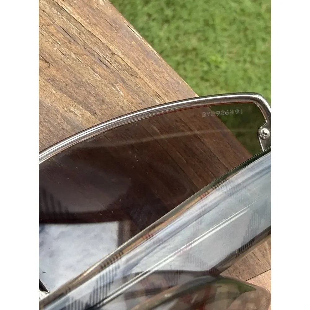 Pre-Owned Burberry Sunglasses B3043 1004/11 124 2N Shield Gray Plaid Vintage